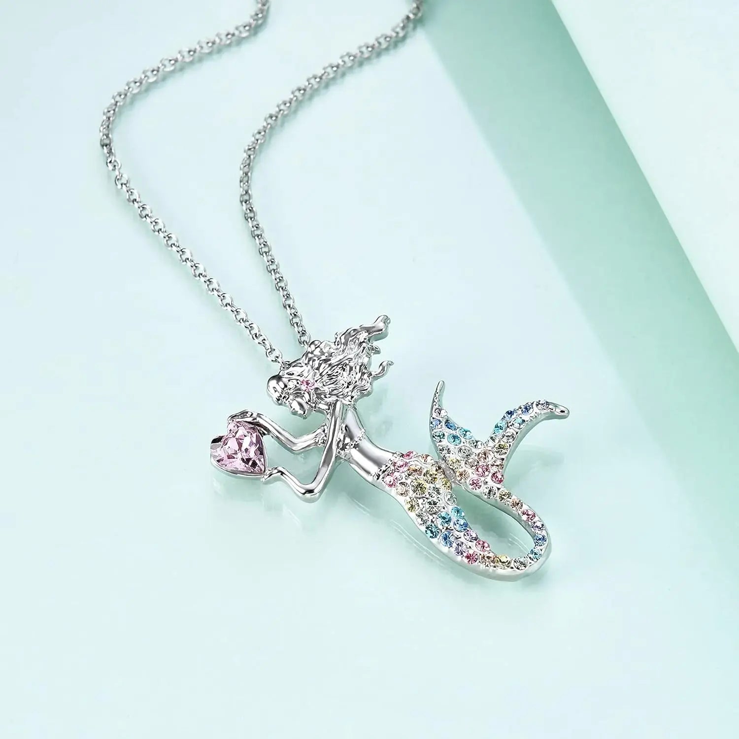 Fashion Mermaid Birthstone Necklace Jewelry White Gold Plated Austrian Crystal Pendant Gifts for Women