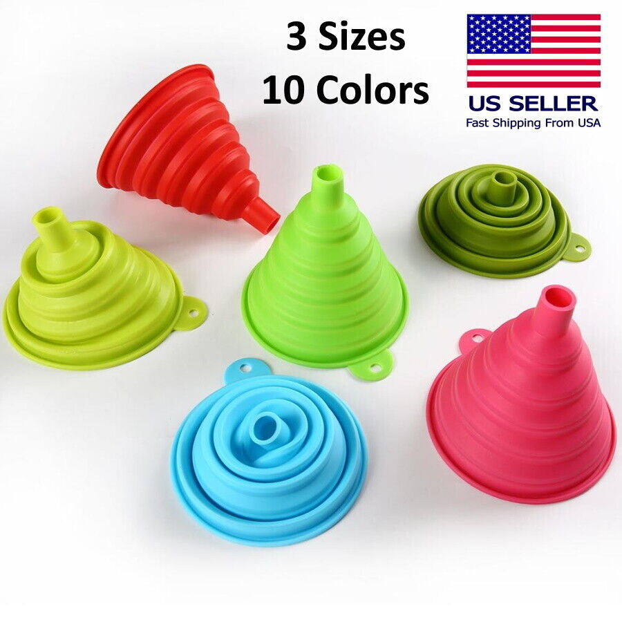 Foldable Funnel Silicone Rubber Collapsible Water Bottle Liquid Oil Transfer New