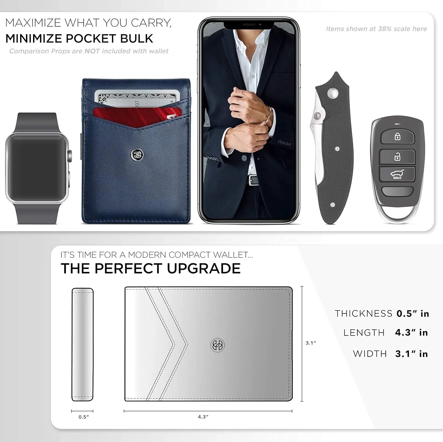 Leather Slim Wallets for Men. Wallet Card Holder with Money Clip. Low Profile RFID Wallet Minimalist Wallet