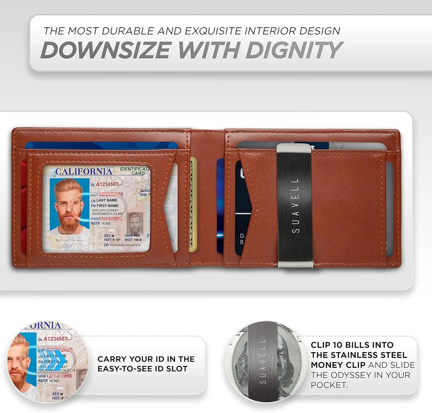 Leather Slim Wallets for Men. Wallet Card Holder with Money Clip. Low Profile RFID Wallet Minimalist Wallet