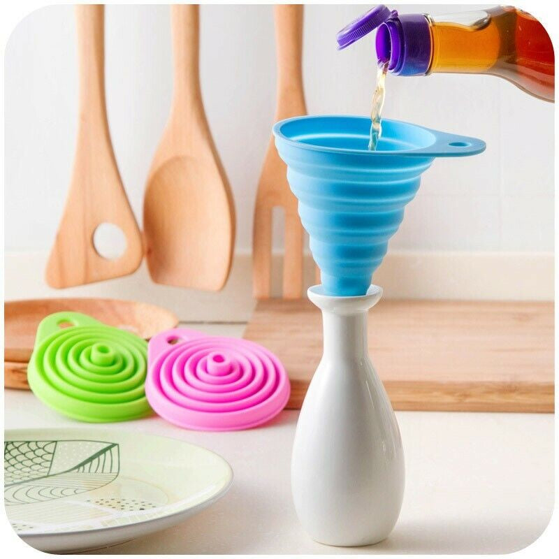 Foldable Funnel Silicone Rubber Collapsible Water Bottle Liquid Oil Transfer New