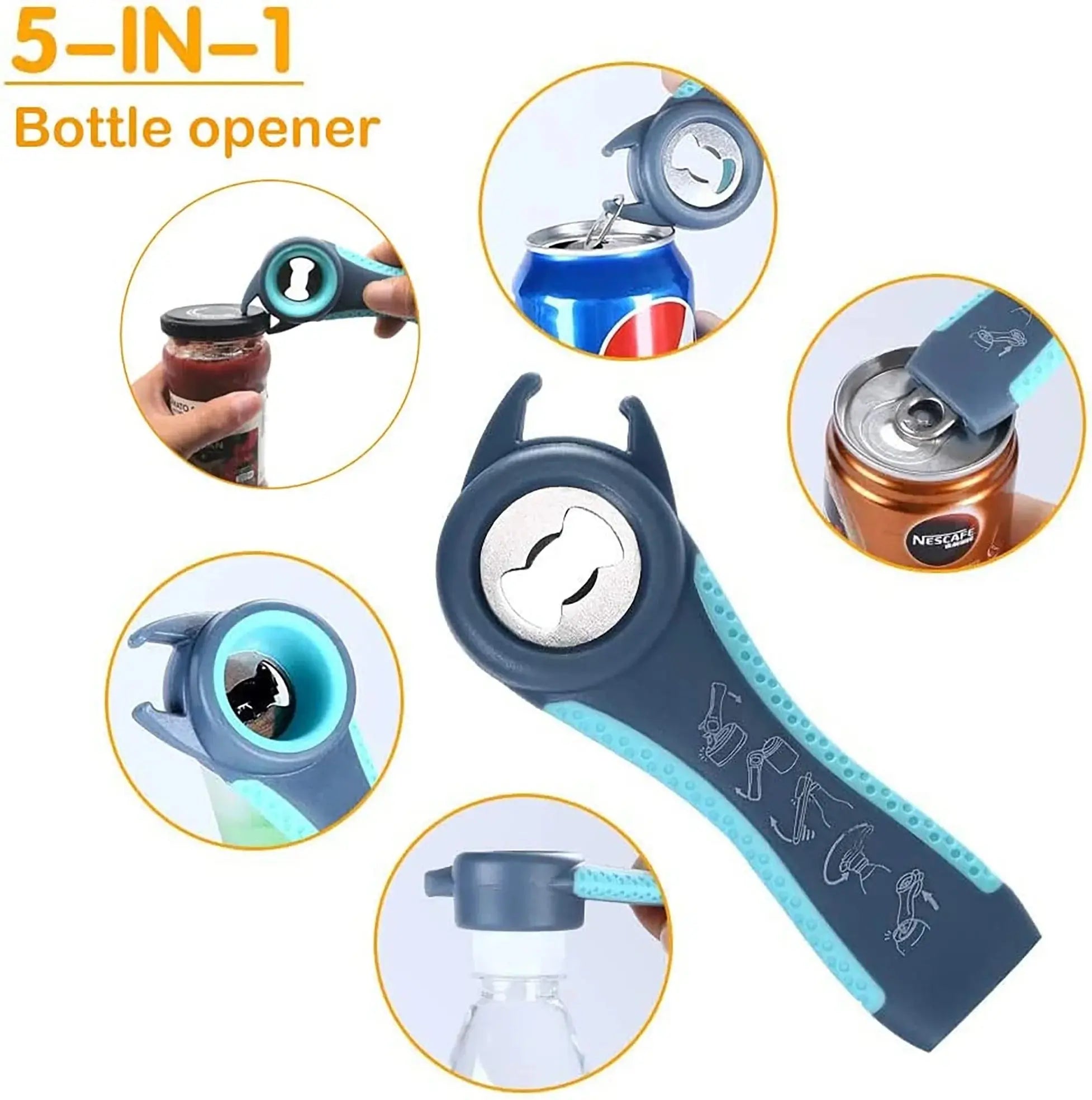 Bottle Opener, Multifunctional Blue and Grey Jar Opener, Jar Openers for Seniors