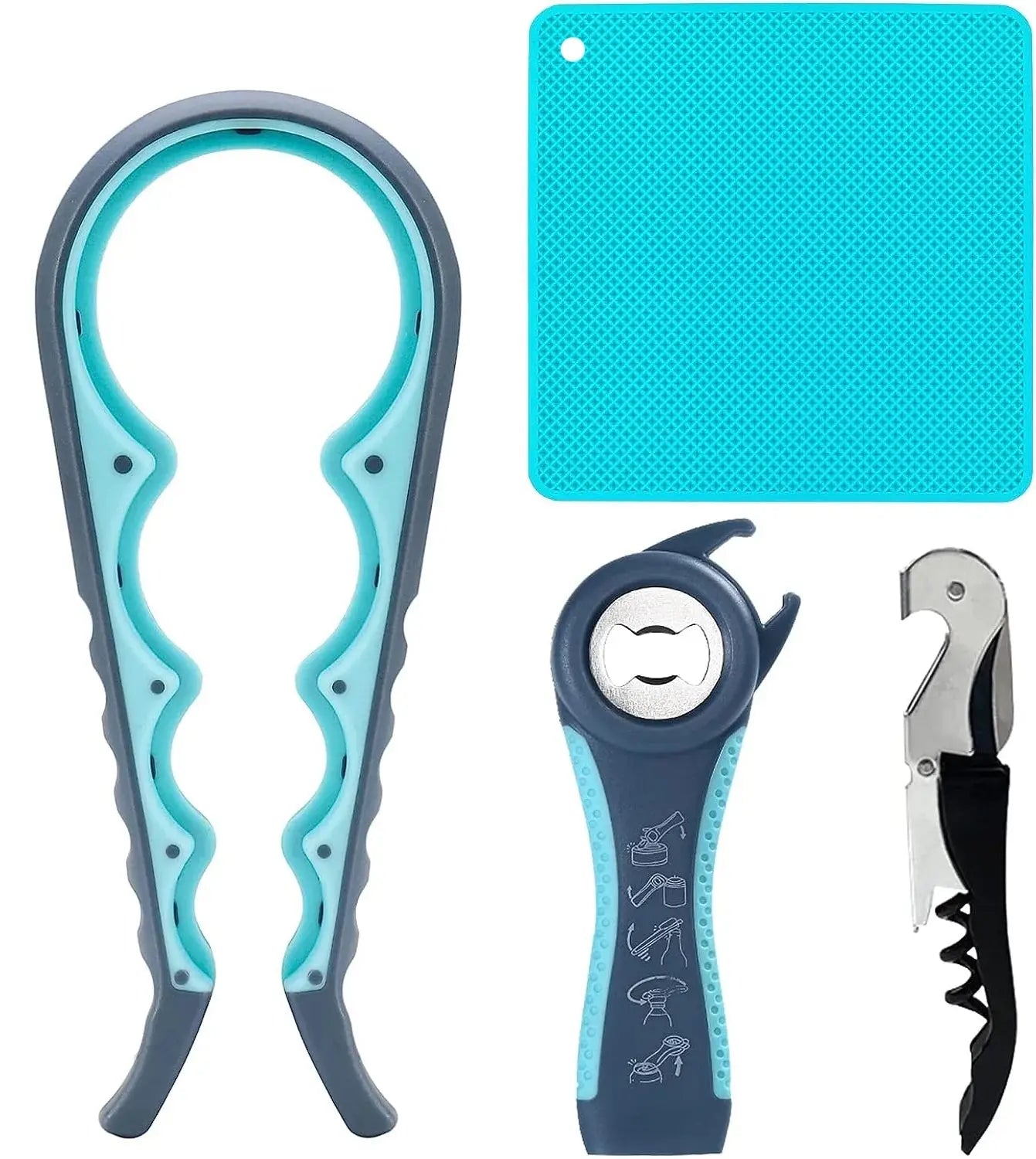 Bottle Opener, Multifunctional Blue and Grey Jar Opener, Jar Openers for Seniors