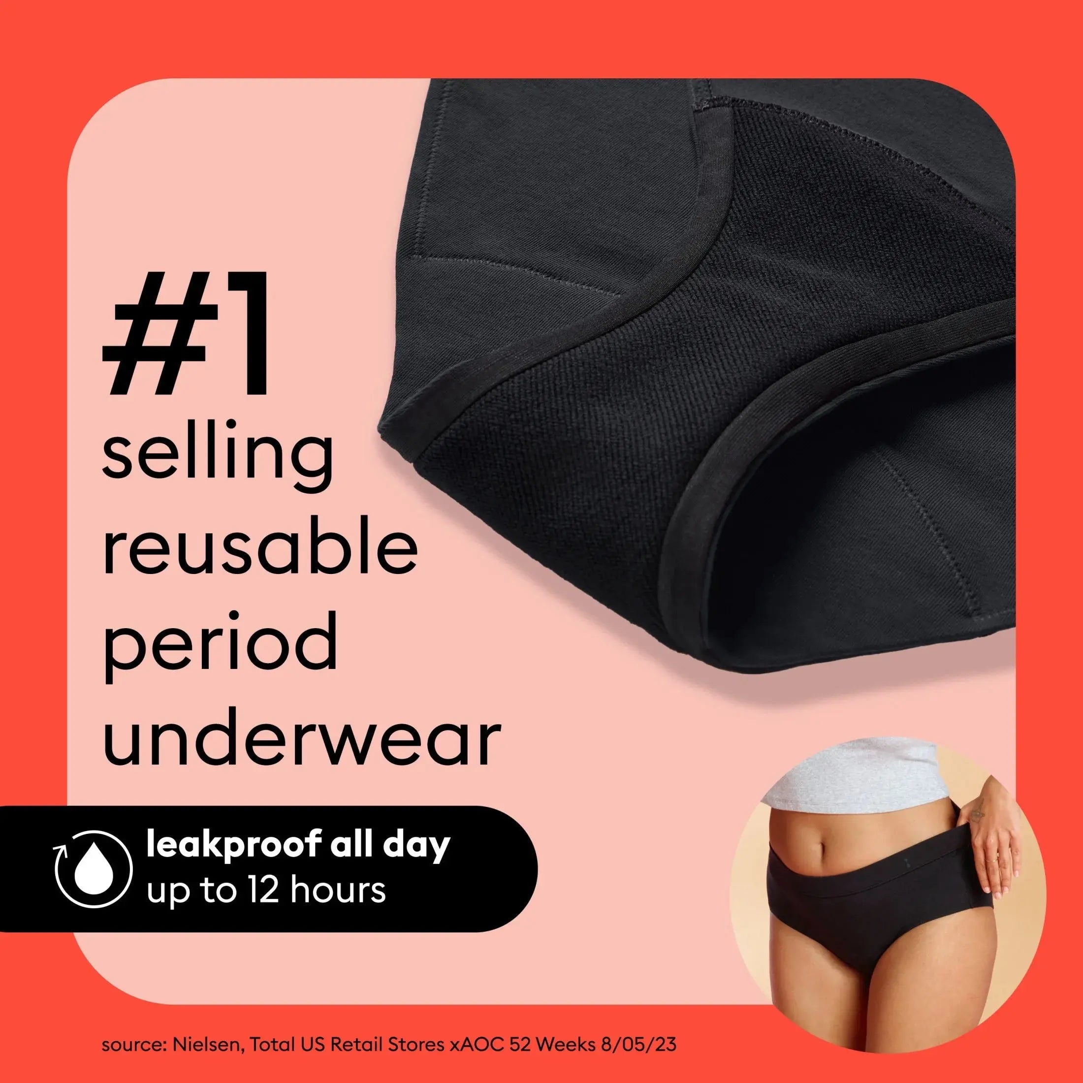 (2 Pack)  for All Women'S Everyday Comfort Brief Leakproof Period Underwear, Size Large, Black