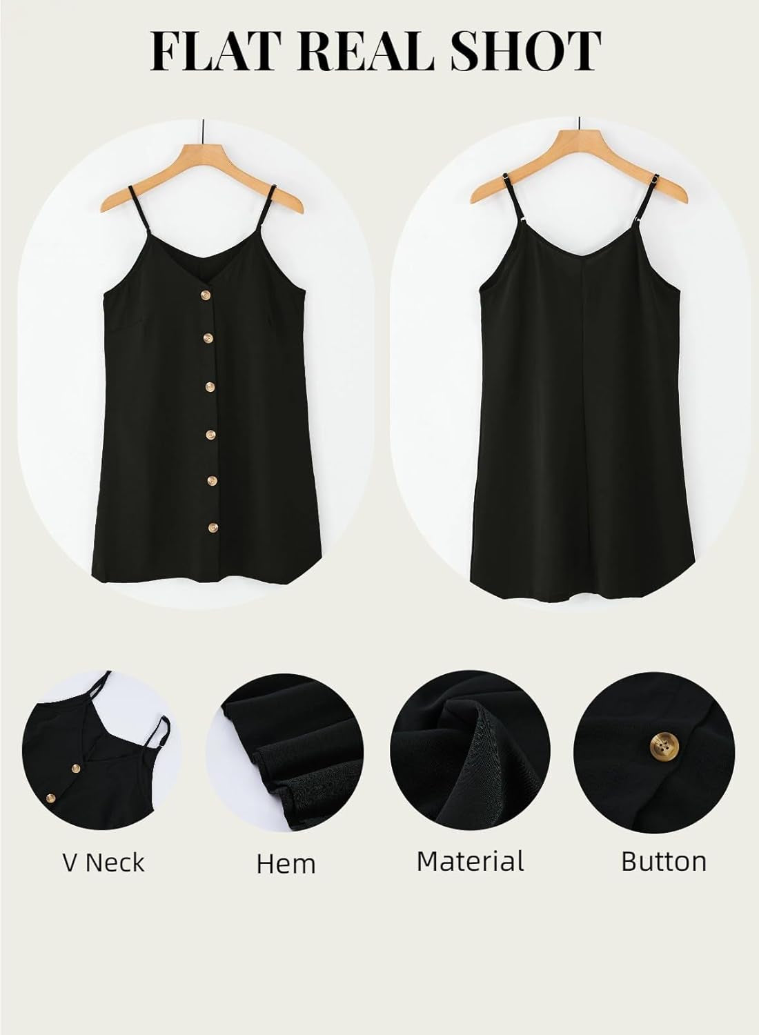 Women Summer Dresses 2024 Strappy Button V Neck Sleeveless Beach Sundress Casual Swing a Line Short Mini Dress