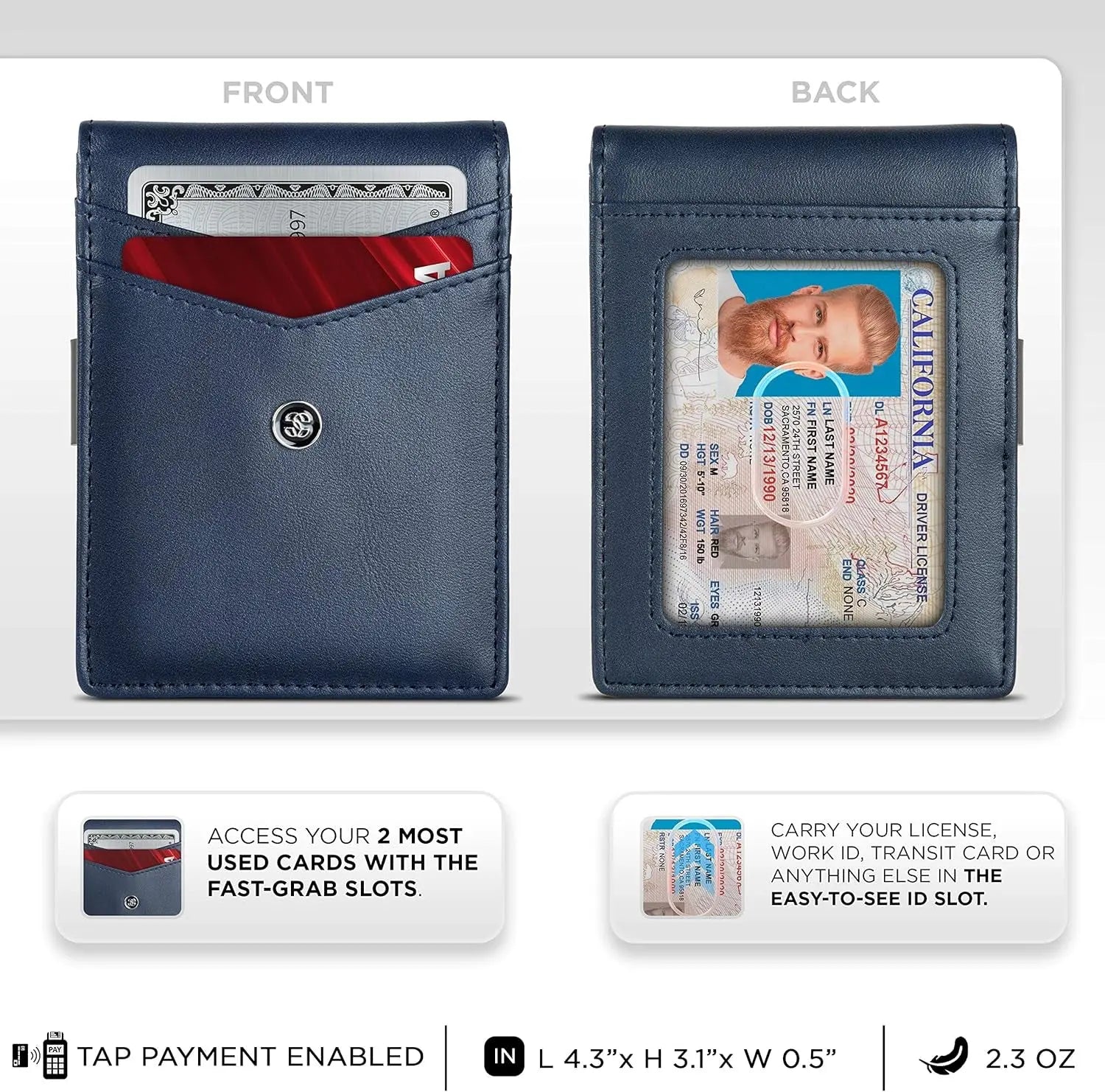 Leather Slim Wallets for Men. Wallet Card Holder with Money Clip. Low Profile RFID Wallet Minimalist Wallet