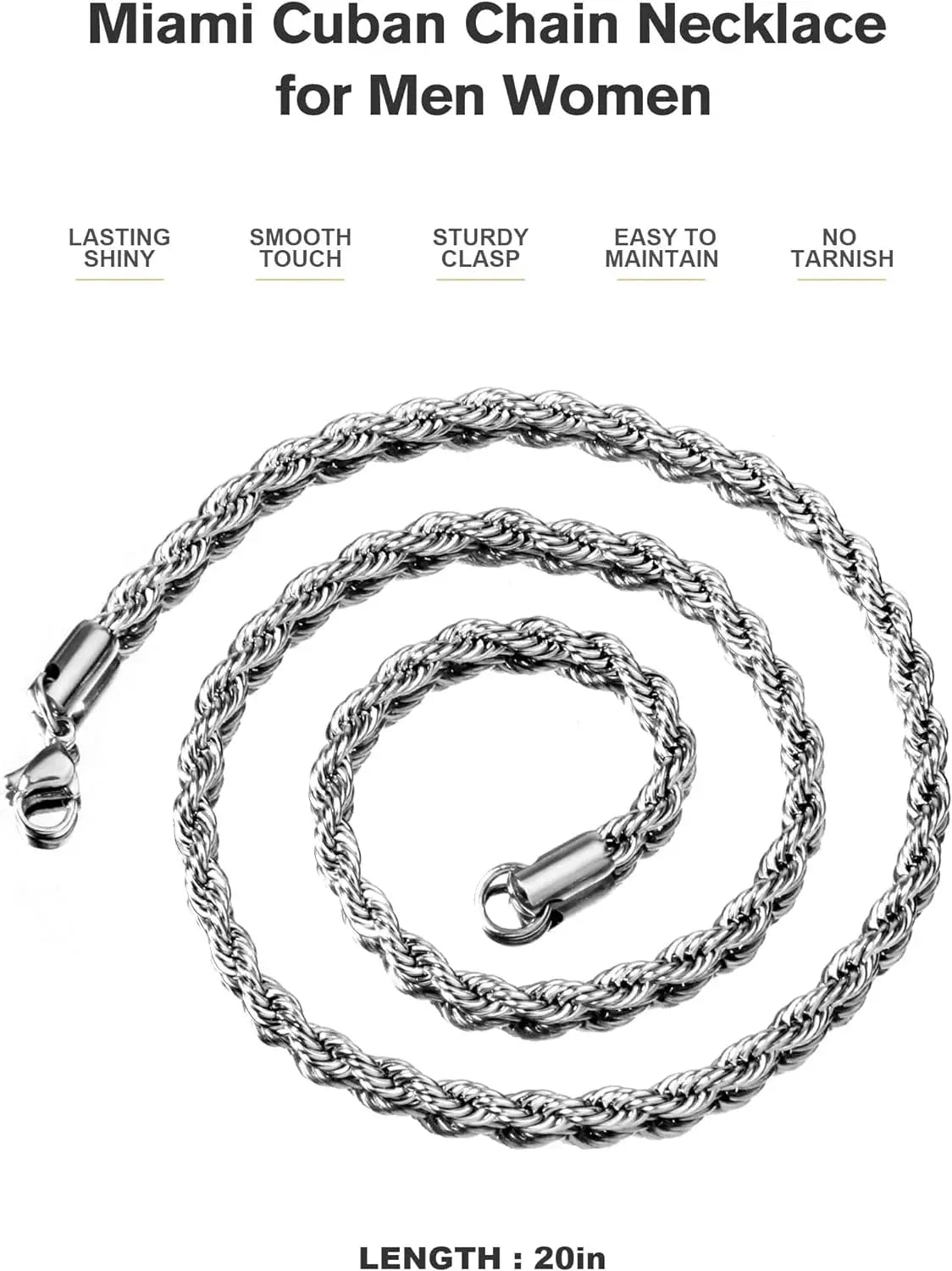 Gold Rope Chain for Men 2.5Mm 3Mm 4Mm 18K Gold Plated Stainless Steel Rope Chain Necklace for Mens Women