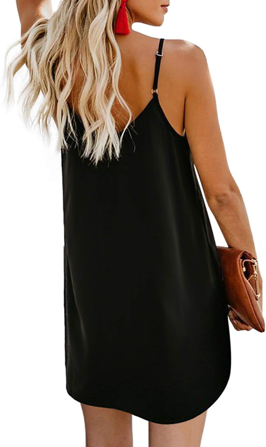 Women Summer Dresses 2024 Strappy Button V Neck Sleeveless Beach Sundress Casual Swing a Line Short Mini Dress