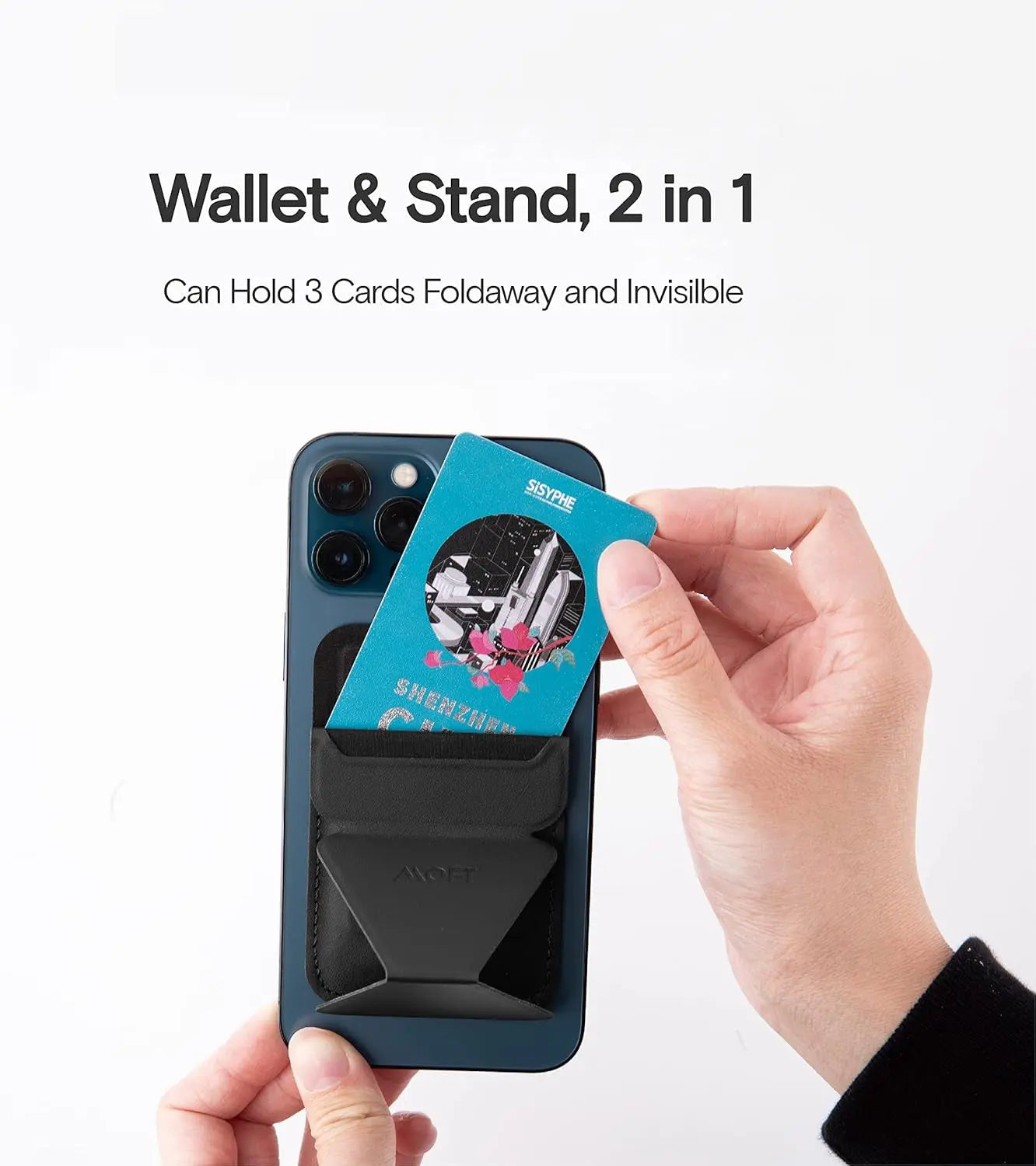 Magsafe Wallet for Iphone 15/14/13/12 Series, Strong Magnetic Phone Card Holder Fit 2 Cards & 3 Viewing Angles & Stain-Resistant Vegan Leather Phone Stand, Night Black