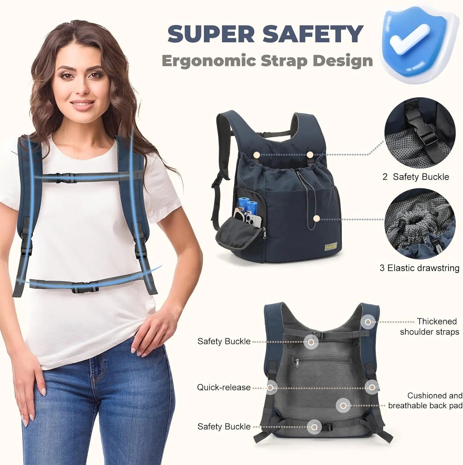 Dog Front Carrier Backpack, Adjustable Pet Dog Carrier Backpack Ventilated Mesh Dog Travel Backpack with Zippered Side Windows for Hiking Traveling for Small Medium Cats Dogs (Max 13 Lbs)