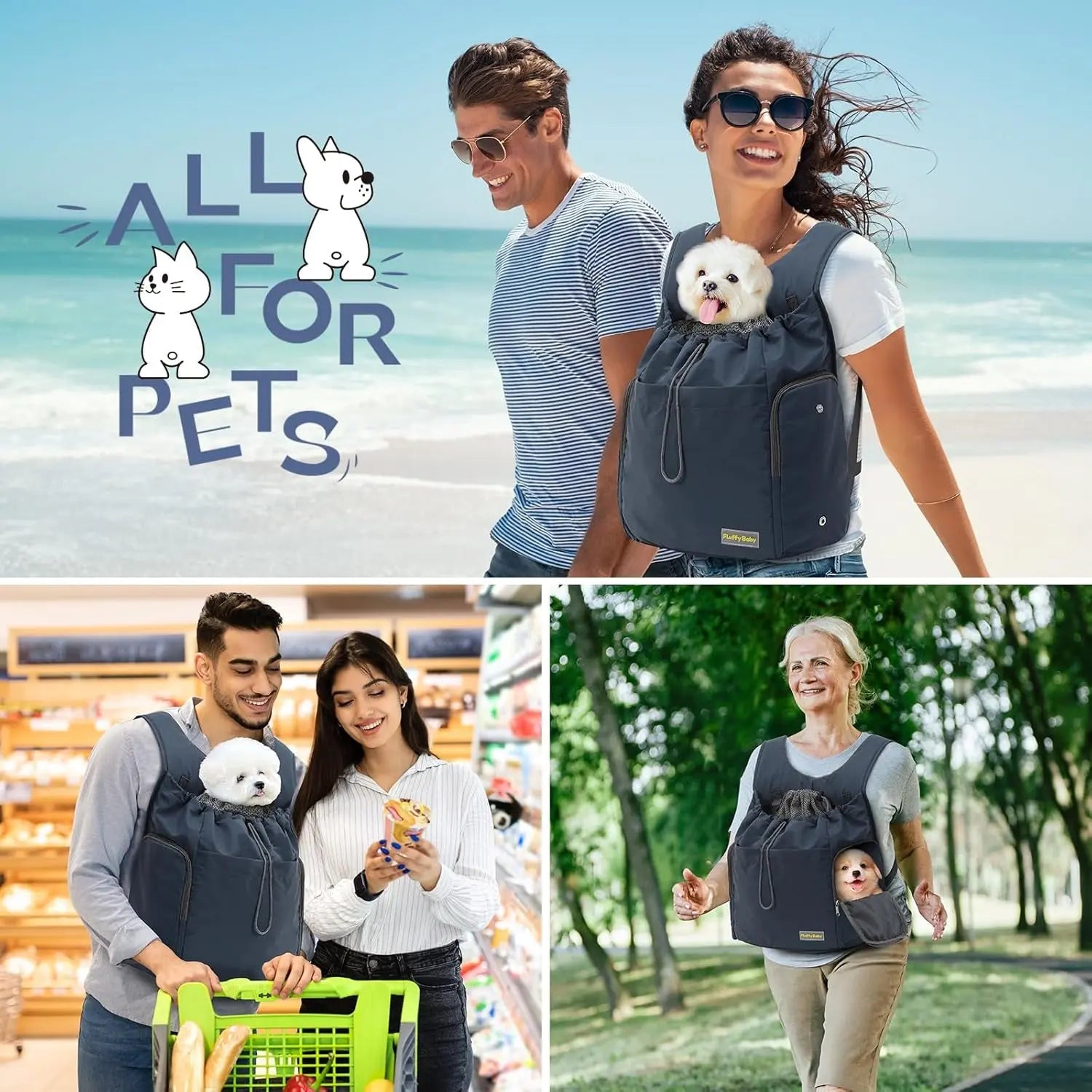 Dog Front Carrier Backpack, Adjustable Pet Dog Carrier Backpack Ventilated Mesh Dog Travel Backpack with Zippered Side Windows for Hiking Traveling for Small Medium Cats Dogs (Max 13 Lbs)