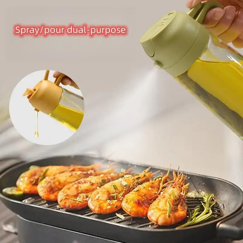 16Oz Olive Oil Dispenser Bottle 2 in 1 Sprayer Pourer Glass for Kitchen Cooking
