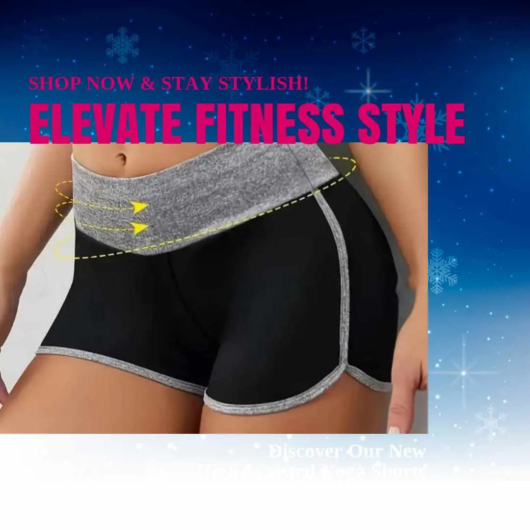 Women's High-Waist Butt-Lifting Yoga Shorts, Breathable Polyester/Spandex Blend, Grey Contrasting Waistband, Slimming Fit, Machine Washable feather  gym  outfit sports  bar  outfit solid workout athletic Dias Dazzling Discoveries