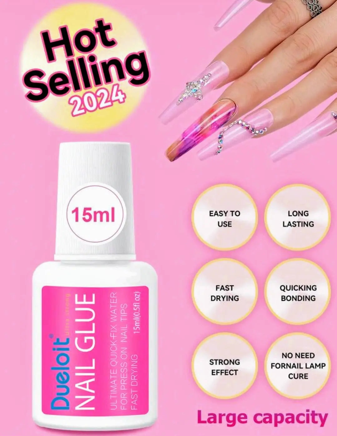 Super Strong Nail Glue for Press On Nails and Tips - 8 ml, High-Performance Formula, Full Coverage Hold, Suitable for Various Nail Types Dias Dazzling Discoveries