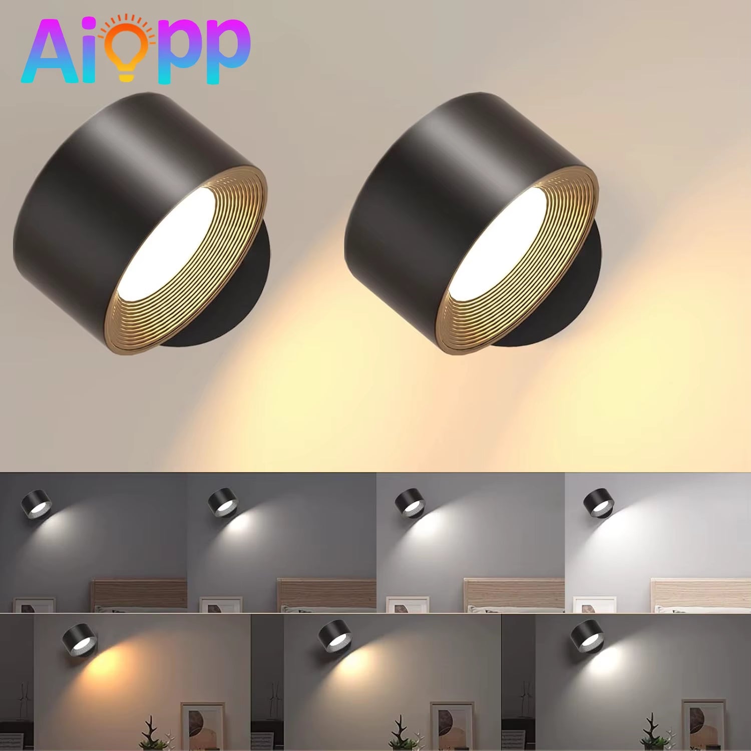 LED Wall Lights (2-Pack) - Rechargeable Bedside Lamp
 * Dimmable