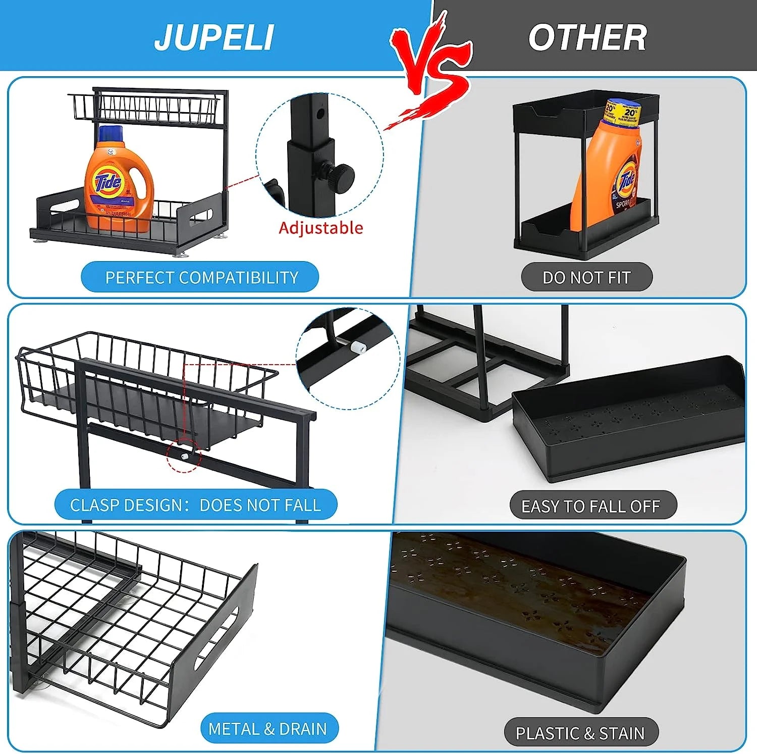 2-Tier Metal Height Adjustable Under-Sink Organizer