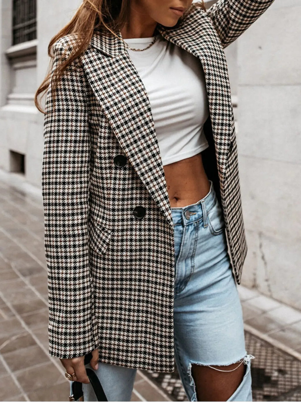 Classic Houndstooth Double-Breasted Blazer Classic Houndstooth Double-Breasted Blazer