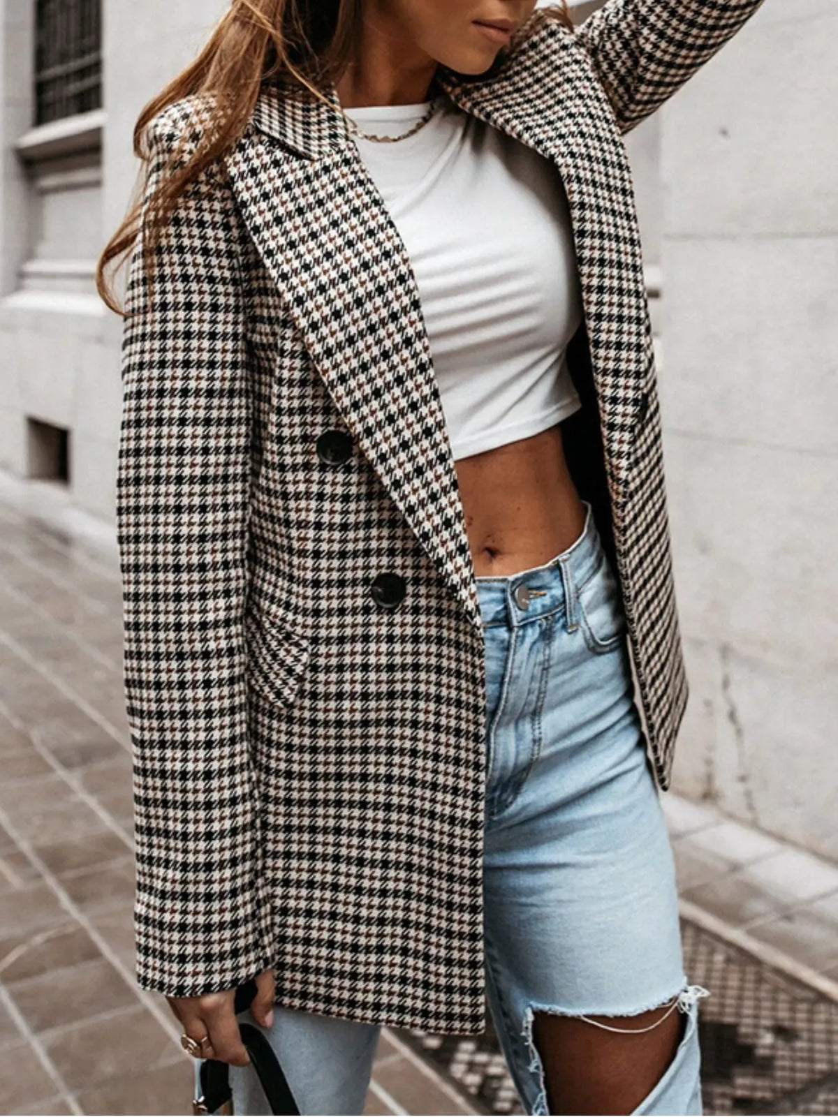 Classic Houndstooth Double-Breasted Blazer Classic Houndstooth Double-Breasted Blazer