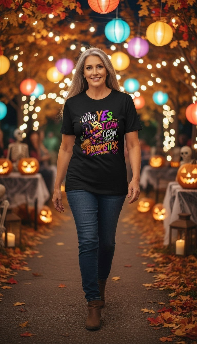 halloween tshirt "Why Yes I Can Drive a Broomstick" Halloween Graphic Tee "Why Yes I Can Drive a Broomstick" Halloween Graphic Tee