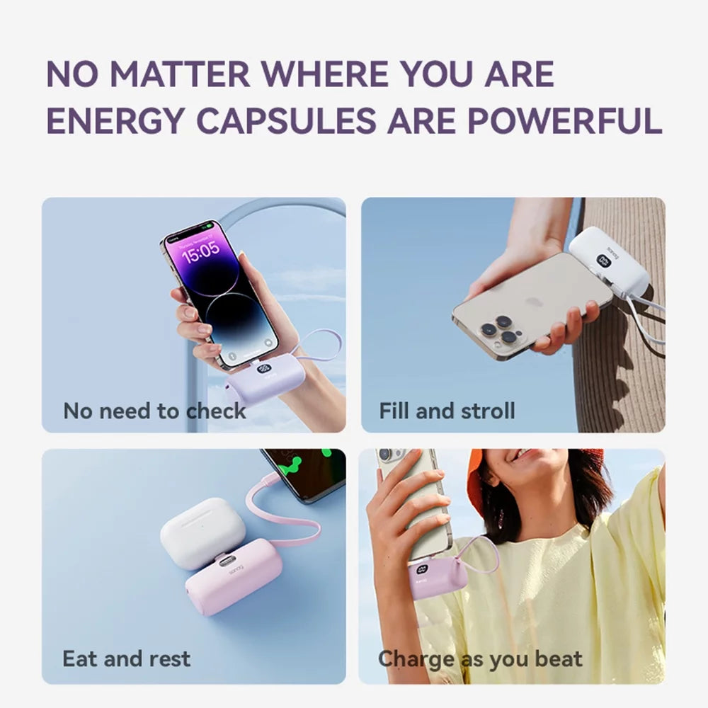 Sanag 2-in-1 Mini Power Bank with Built-In Cables & Phone Stand – 5000mAh Fast Charging