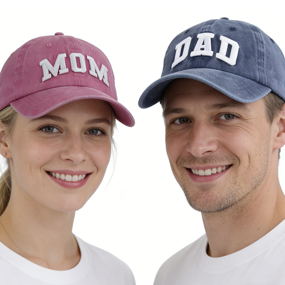 Mom & Dad Embroidered Hat Set | New Parent Gift & Parents Toolkit |