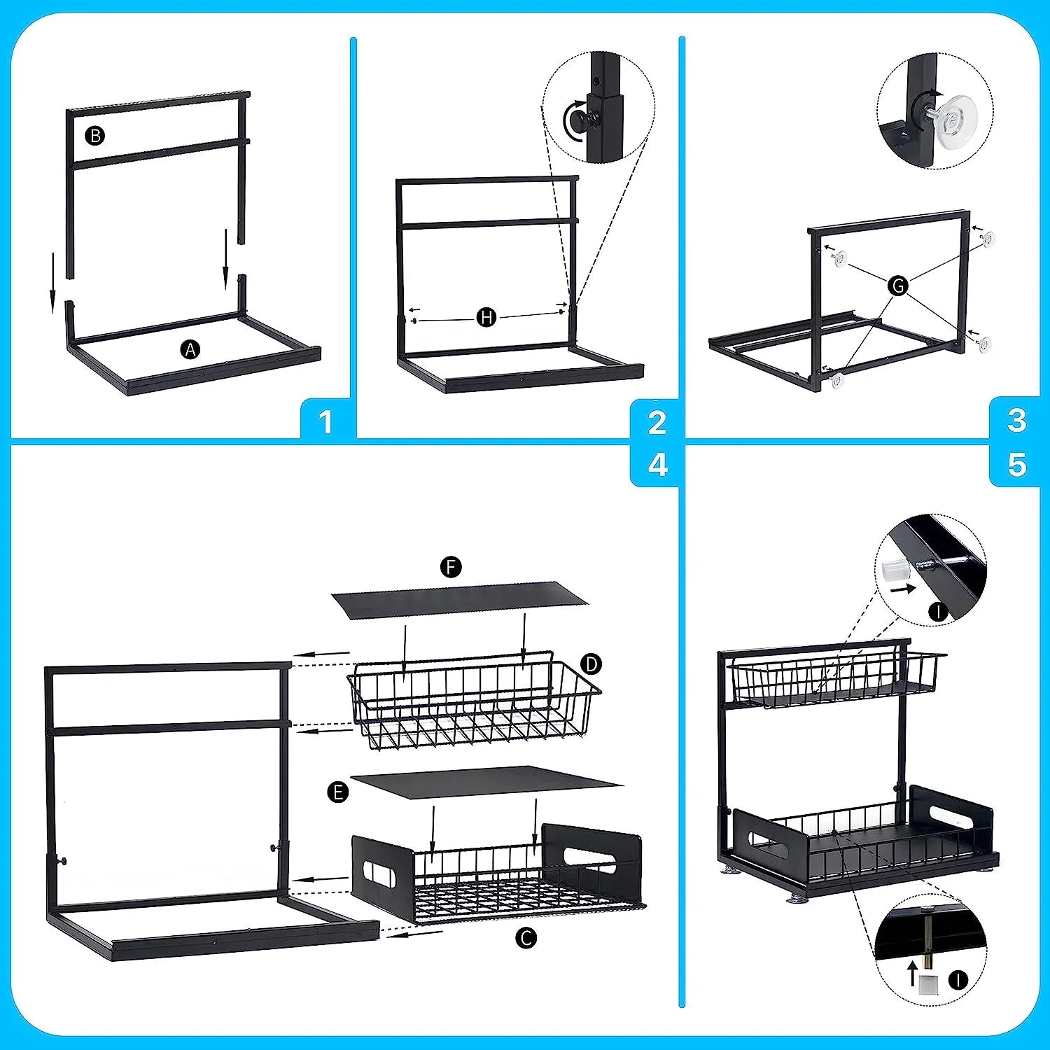 2-Tier Metal Height Adjustable Under-Sink Organizer