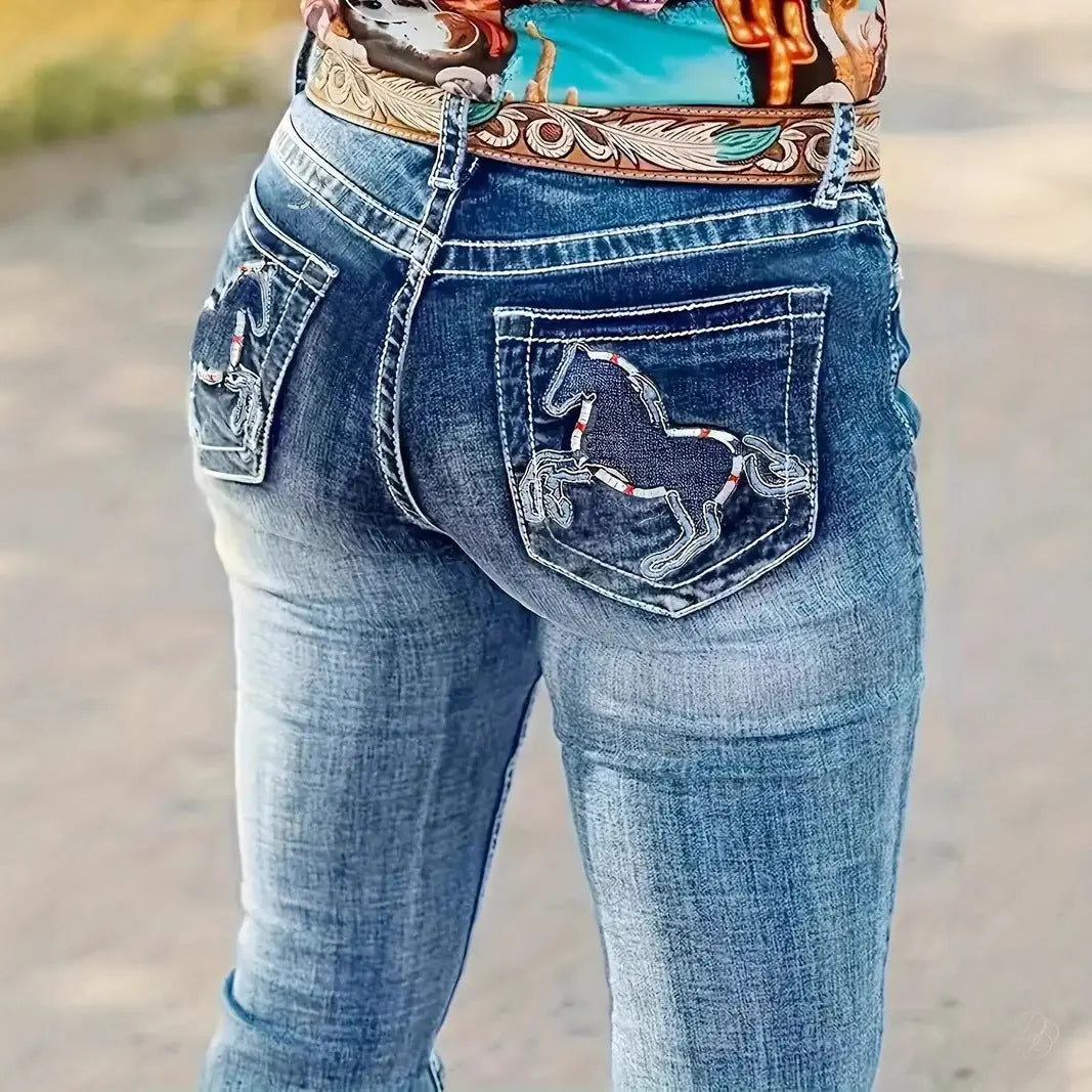 Embroidered High-Waist Jeans – Straight-Leg Dazzling Denim CJ