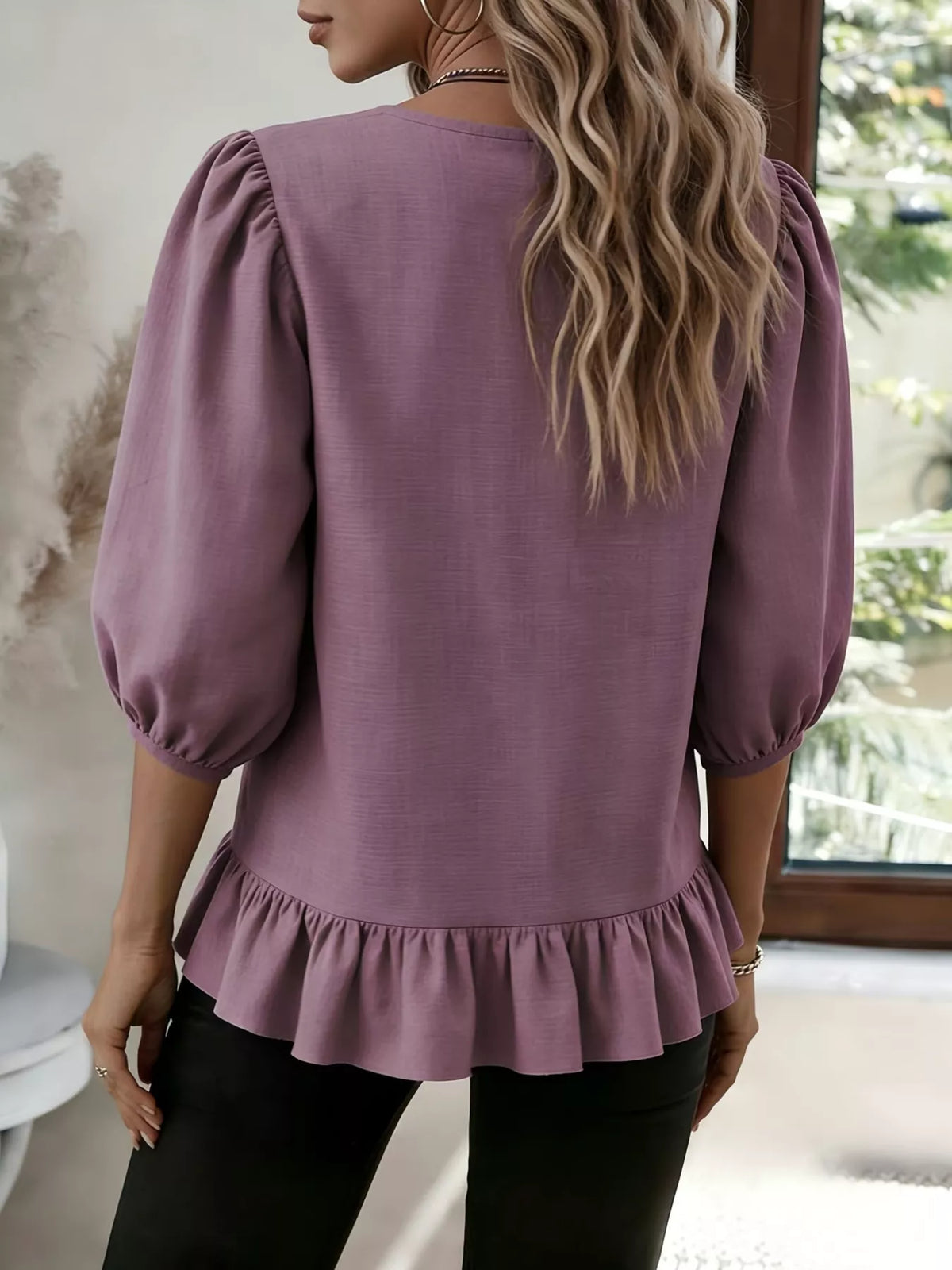 Casual Puff Sleeve Ruffle Hem Blouse-Beyond the Tag Casual Puff Sleeve Ruffle Hem Blouse-Beyond the Tag