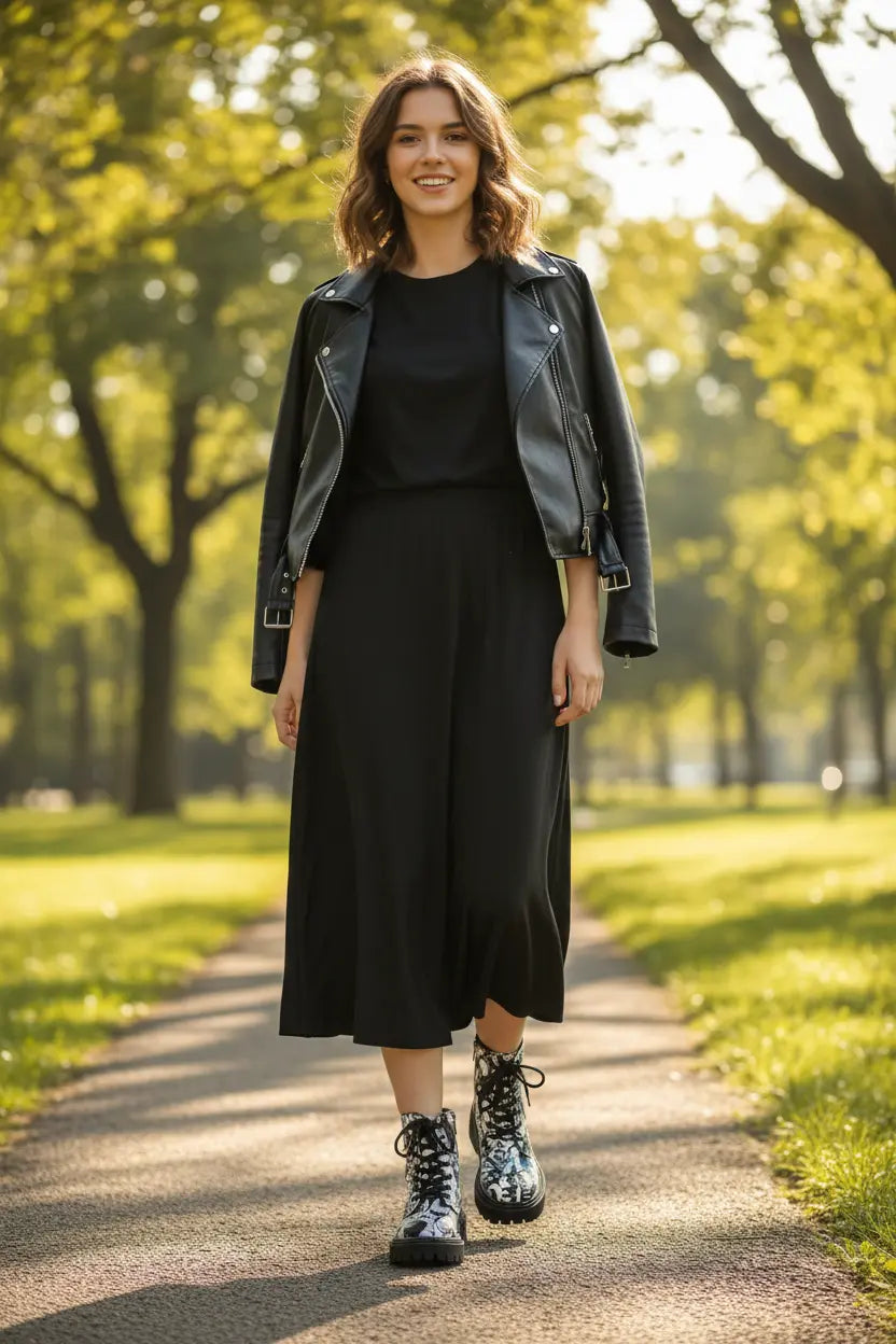 Graffiti Print Combat Boots with Colorful Street Art Design Trendsi