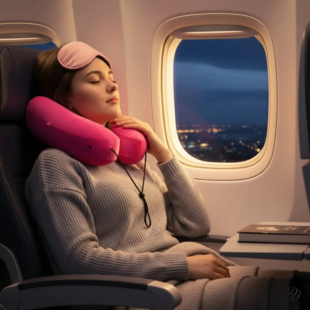 The Dazzling Comfort Traveler: H-Shaped Inflatable Neck Pillow with Optional Hood Puracy