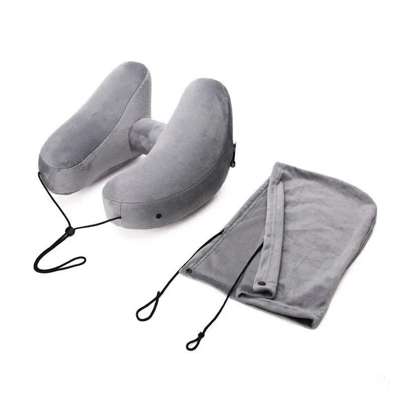 The Dazzling Comfort Traveler: H-Shaped Inflatable Neck Pillow with Optional Hood Puracy