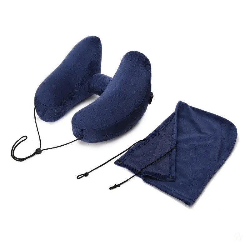 The Dazzling Comfort Traveler: H-Shaped Inflatable Neck Pillow with Optional Hood Puracy