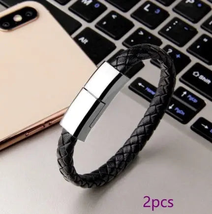 Braided Leather Bracelet Charger (USB/Type‑C/Apple Compatible) CJ