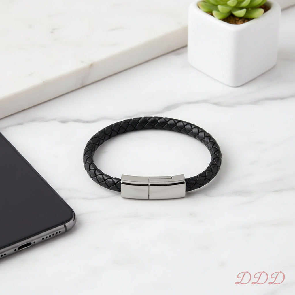 Braided Leather Bracelet Charger (USB/Type‑C/Apple Compatible) CJ