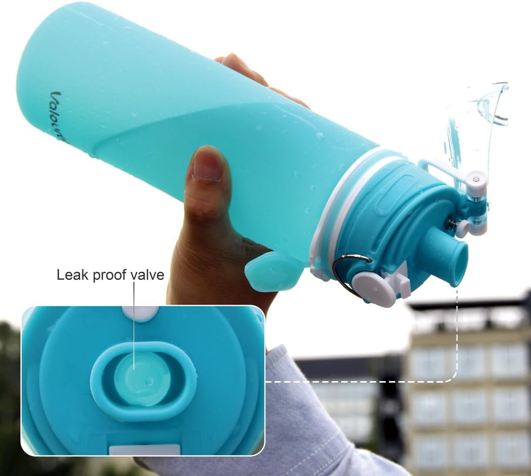 Collapsible Silicone Water Bottle - Leakproof & BPA-Free - 21 oz, Aqua Blue