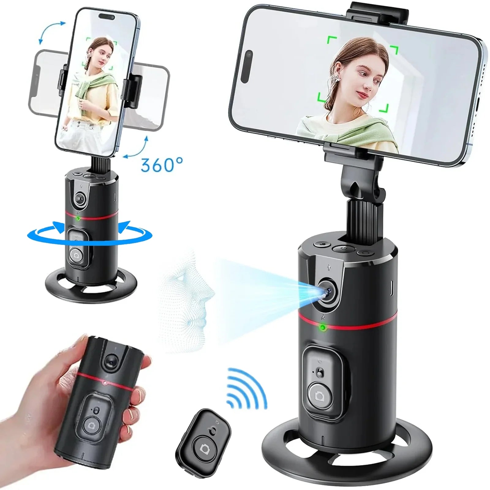 Auto Face Tracking Phone Holder Tripod, No App Required, 360° Rotation Smart Face Body Tracking Tripod Selfie Phone Camera Stand