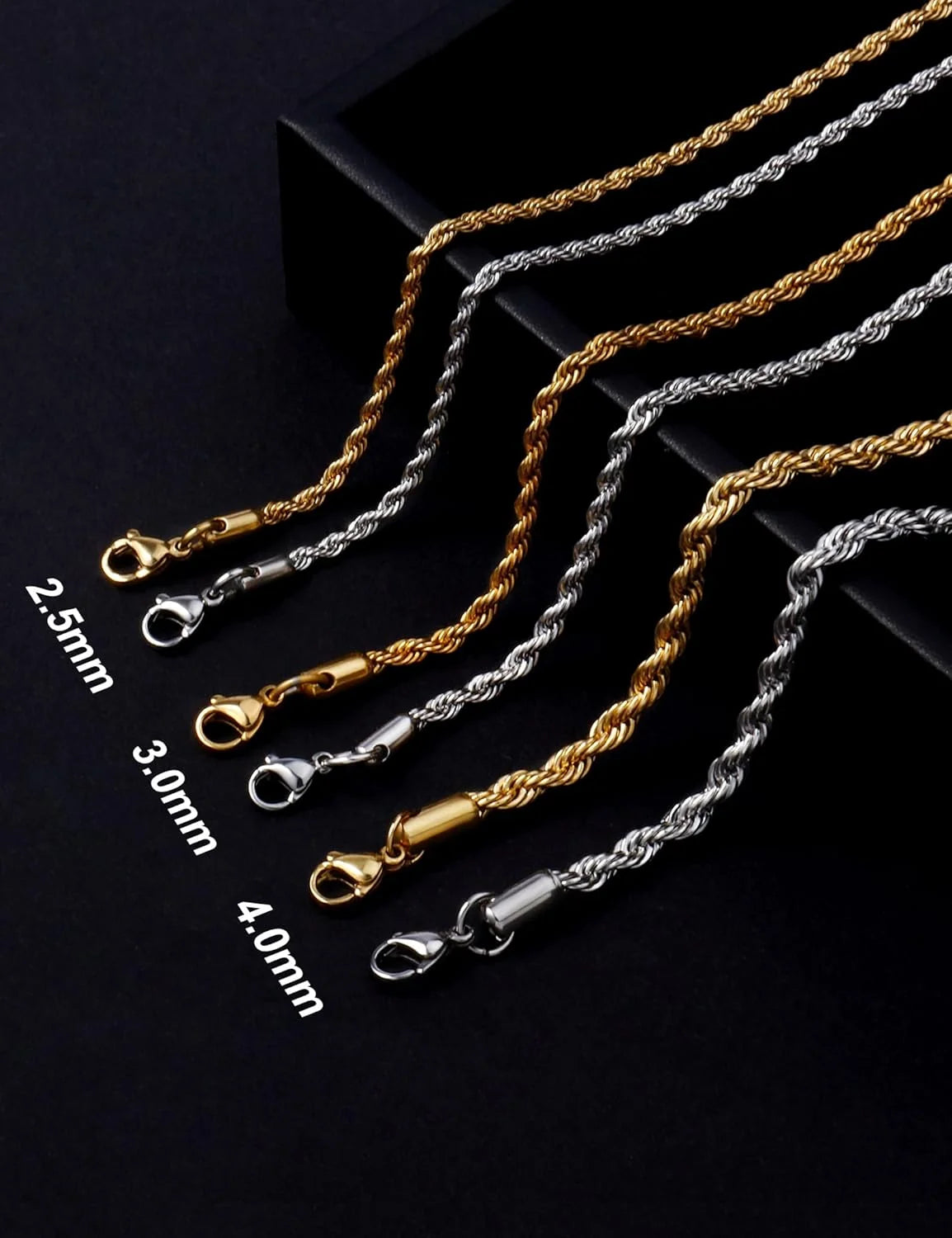 Gold Rope Chain for Men 2.5Mm 3Mm 4Mm 18K Gold Plated Stainless Steel Rope Chain Necklace for Men & Women