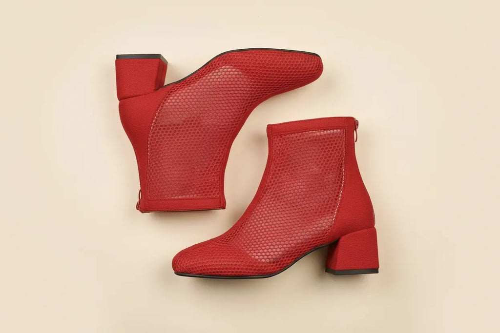 Mesh Block Heel Boots Trendsi