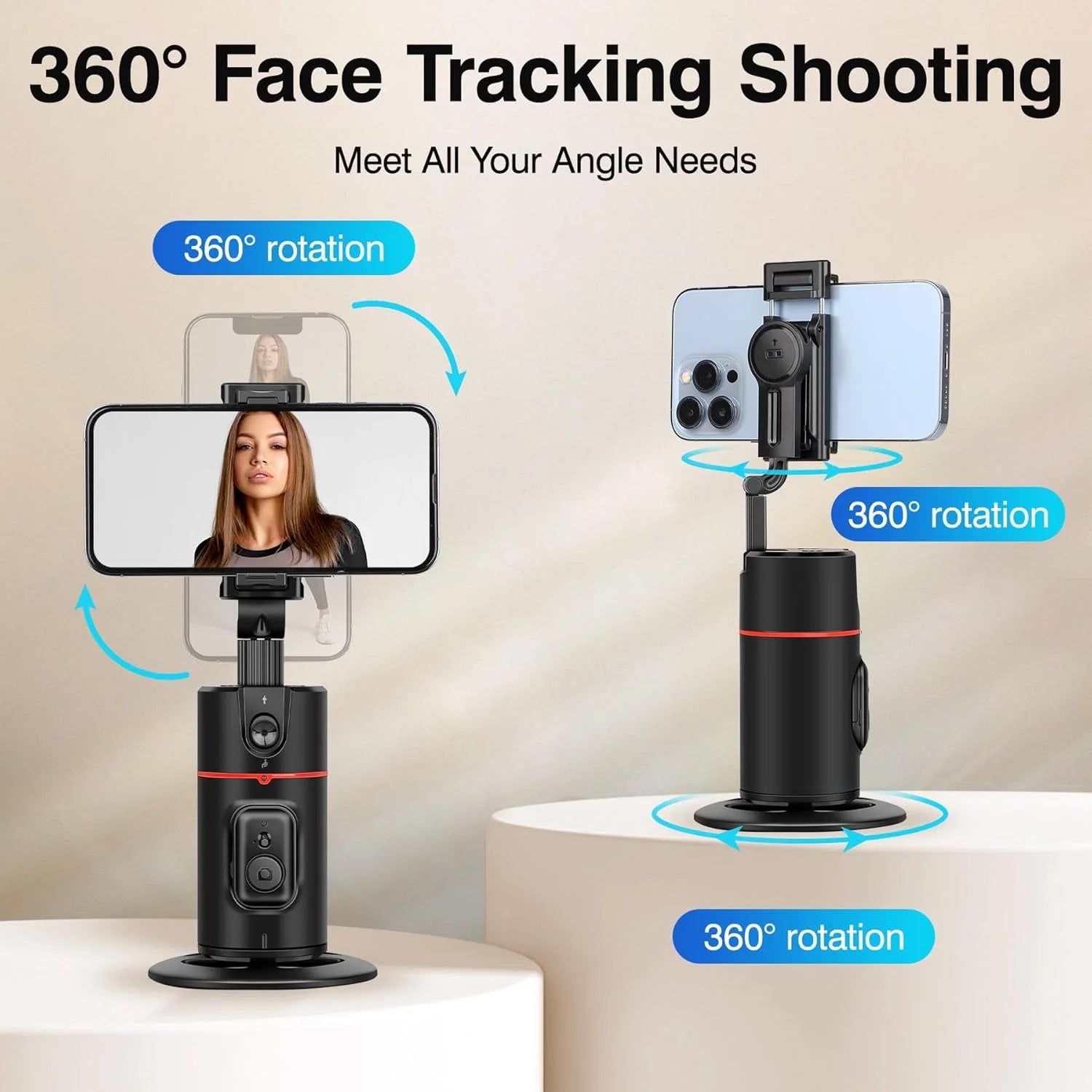 Auto Face Tracking Phone Holder Tripod, No App Required, 360° Rotation Smart Face Body Tracking Tripod Selfie Phone Camera Stand