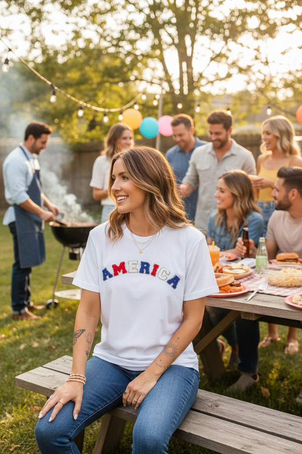 AMERICA Classic Round Neck Tee | Patriotic Summer Essential AMERICA Classic Round Neck Tee | Patriotic Summer Essential