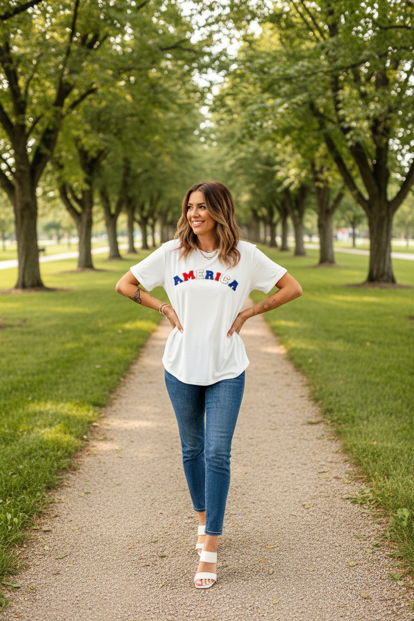 AMERICA Classic Round Neck Tee | Patriotic Summer Essential