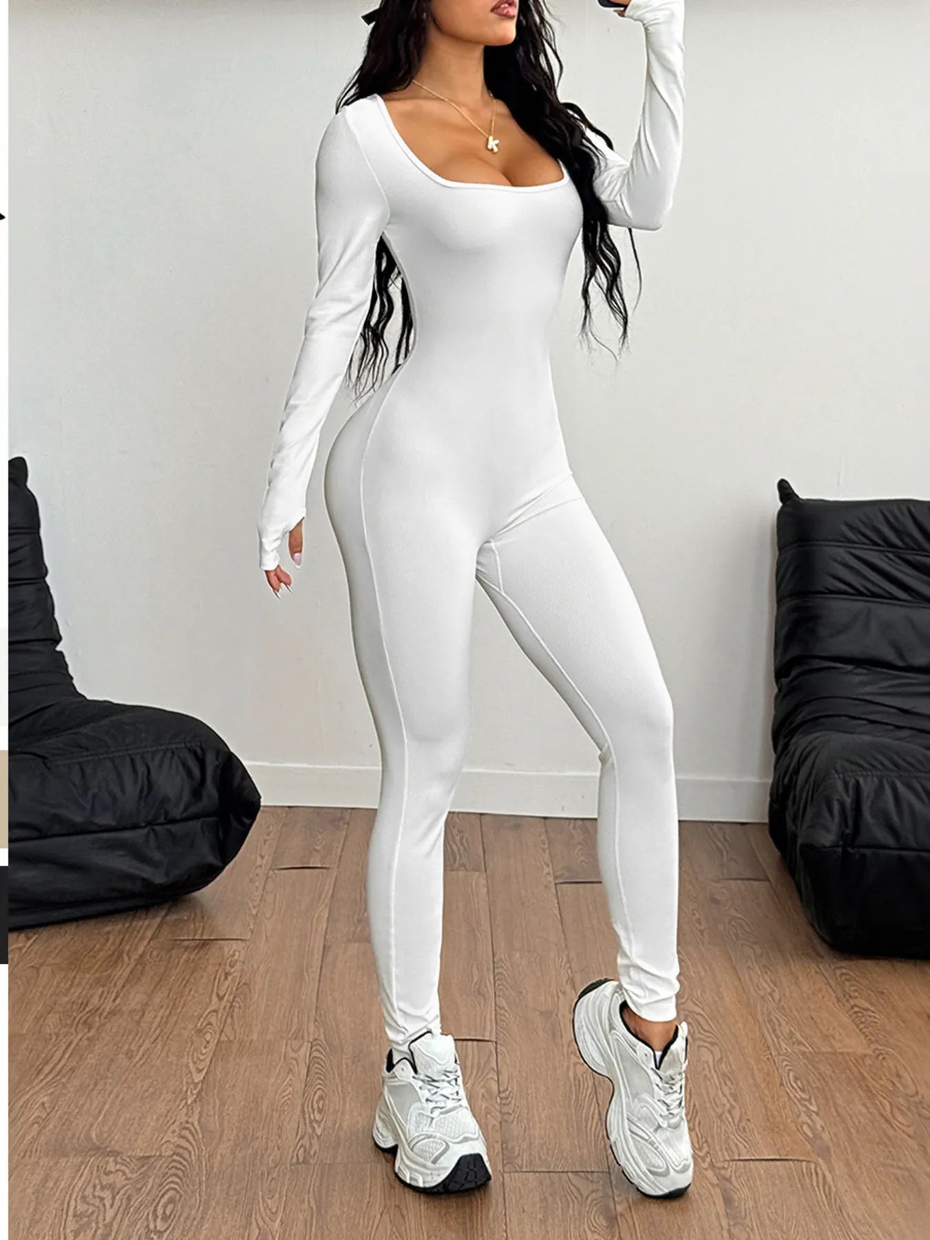 💪 Square Neck Long Sleeve Active Jumpsuit– Sculpted Style, Seamless Confidence