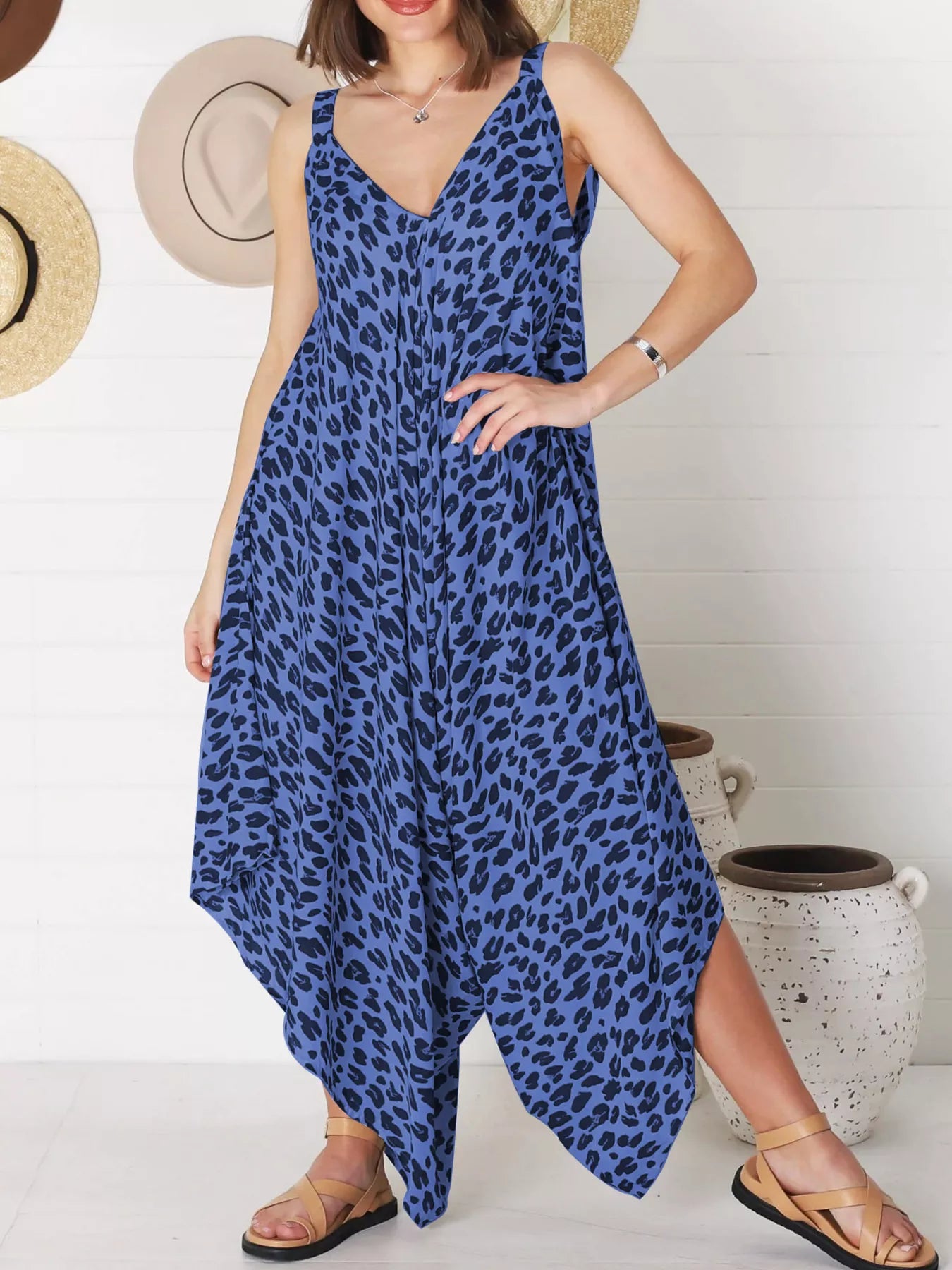 Full Size Leopard Print V-Neck Wide Leg Jumpsuit Plus Size