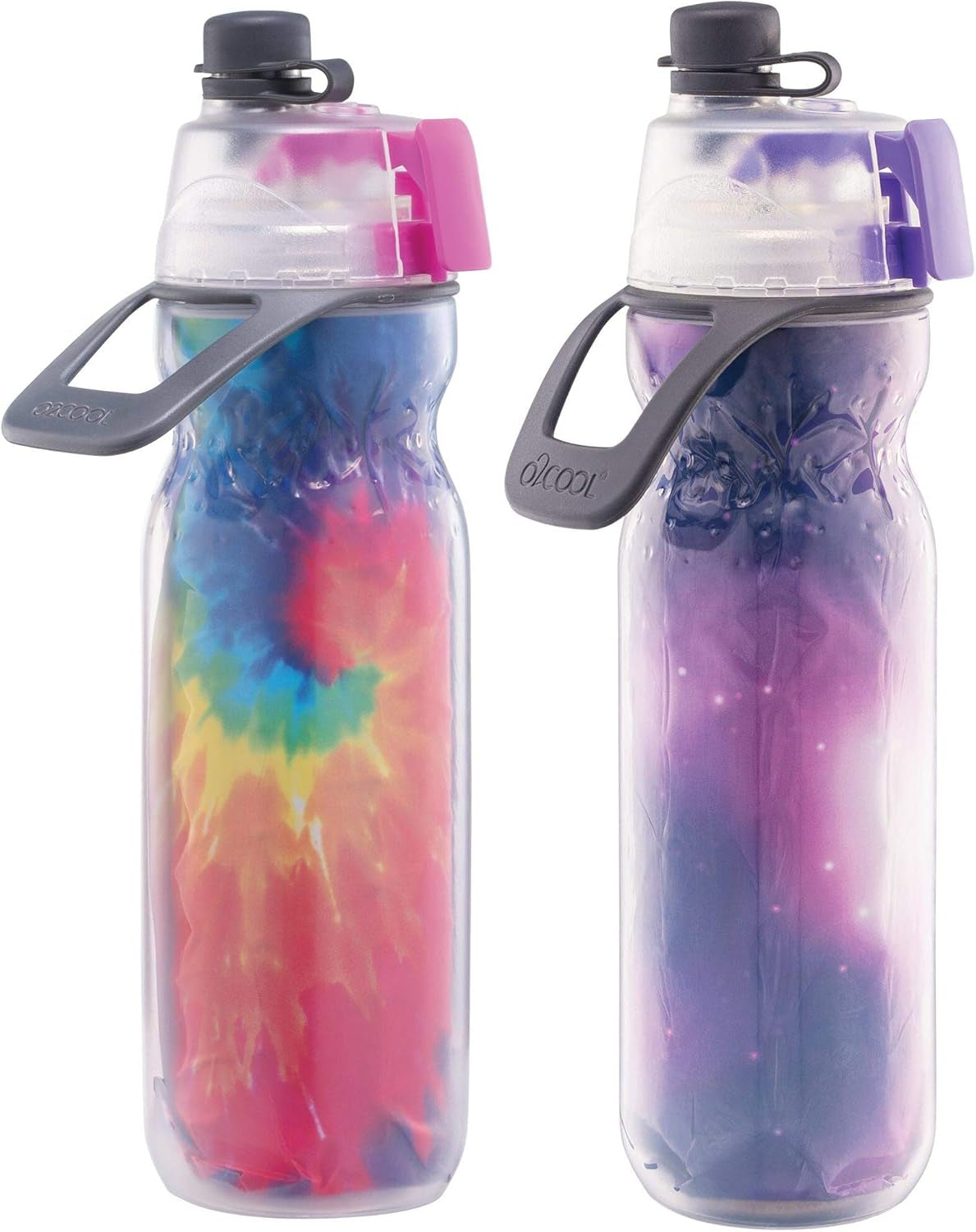 Mist 'N Sip Misting Water Bottle 2-In-1 Mist and Sip Function with No Leak Pull Top Spout Reusable Sports Water Bottle - 20 Oz (2 Pack Splash Blue)