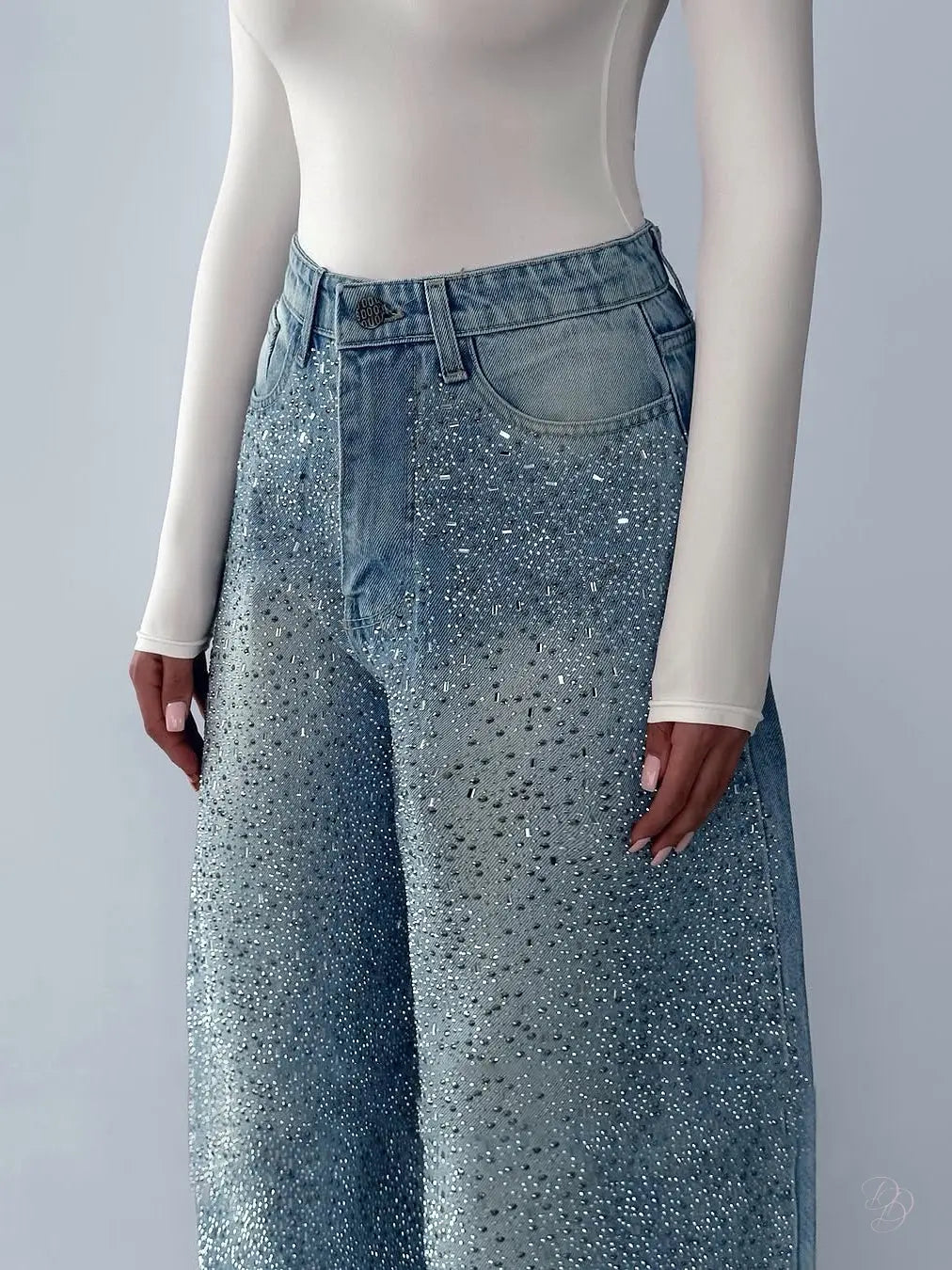 Irregular Rhinestone Jeans CJ