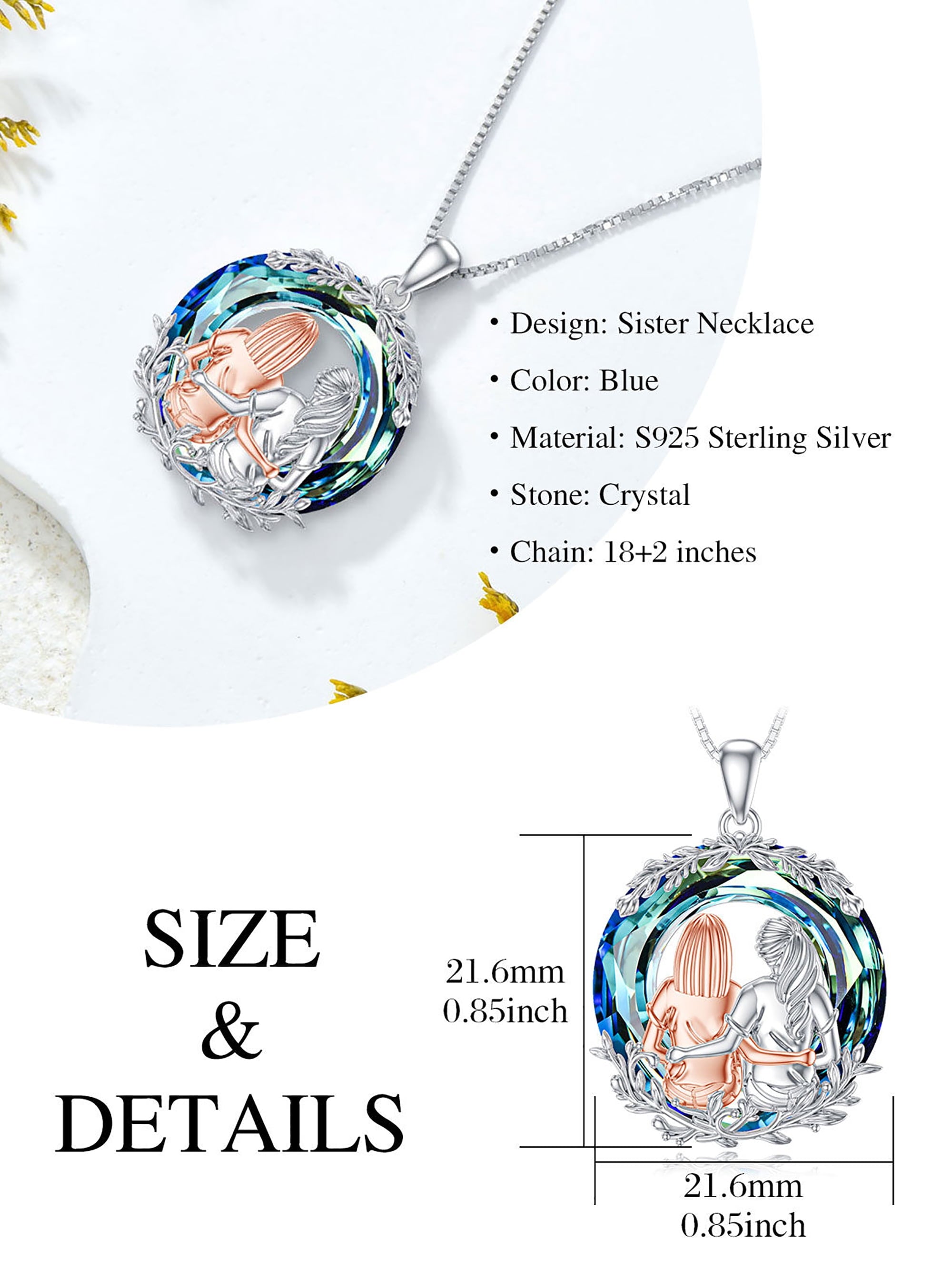 Mothers Day Gifts For Mom or Sister 925 Sterling Silver Created Opal Always My Sister Forever My Friend Sister Necklace Jewelry Christmas Gifts
