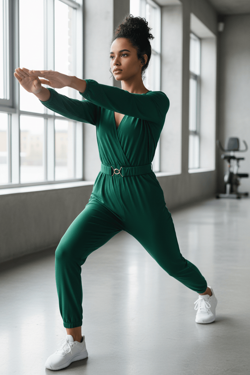 Jumpsuit Women's V-Neck Long-Sleeved Belted Jumpsuit Women's V-Neck Long-Sleeved Belted Jumpsuit