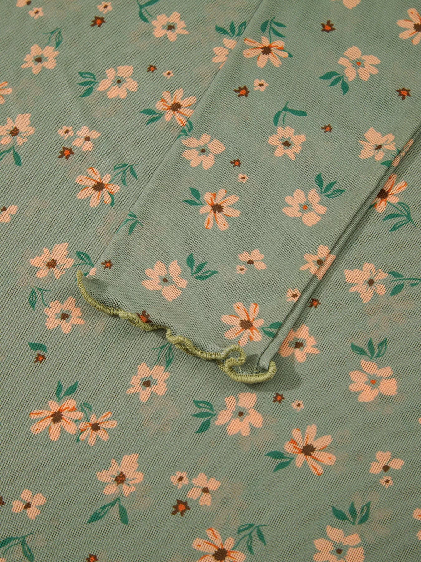 Floral Print Mesh Long Sleeve Top