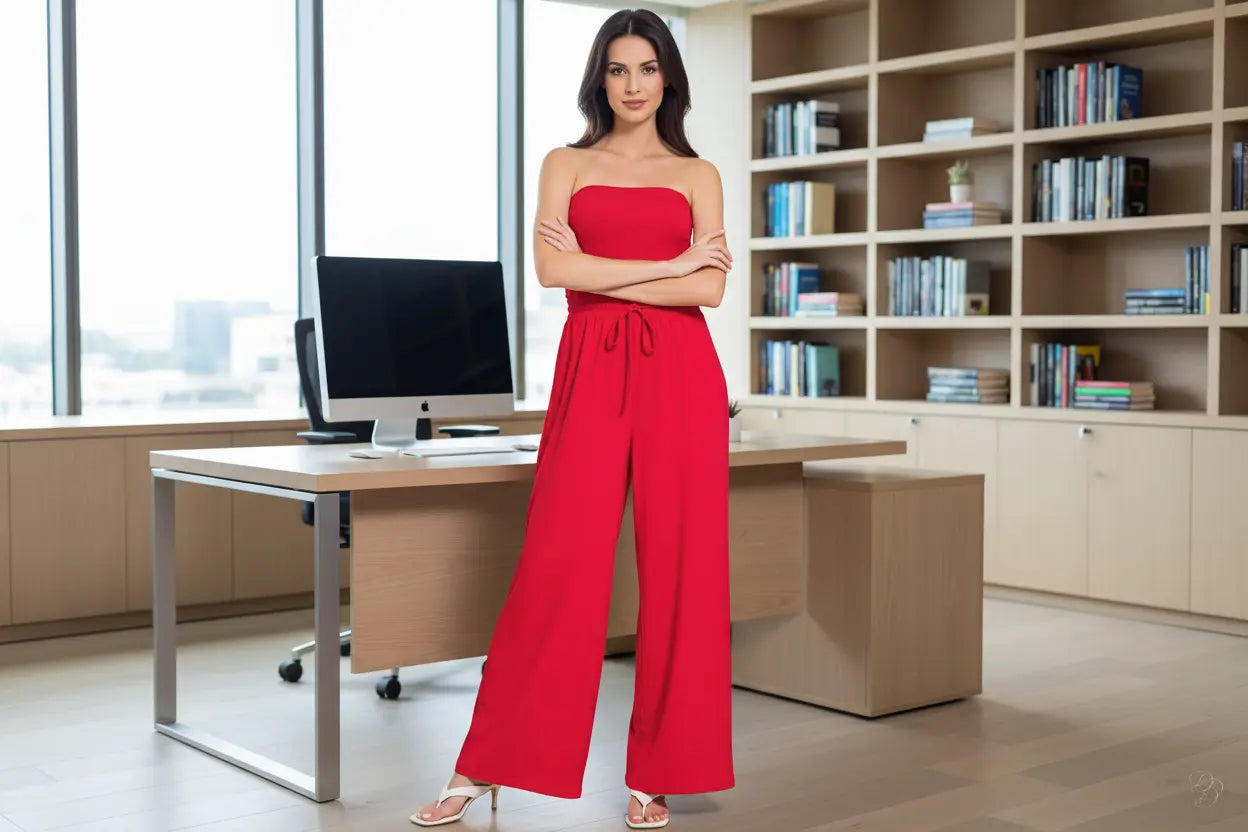 Tube Top Jumpsuit with Drawstring Waist Trendsi