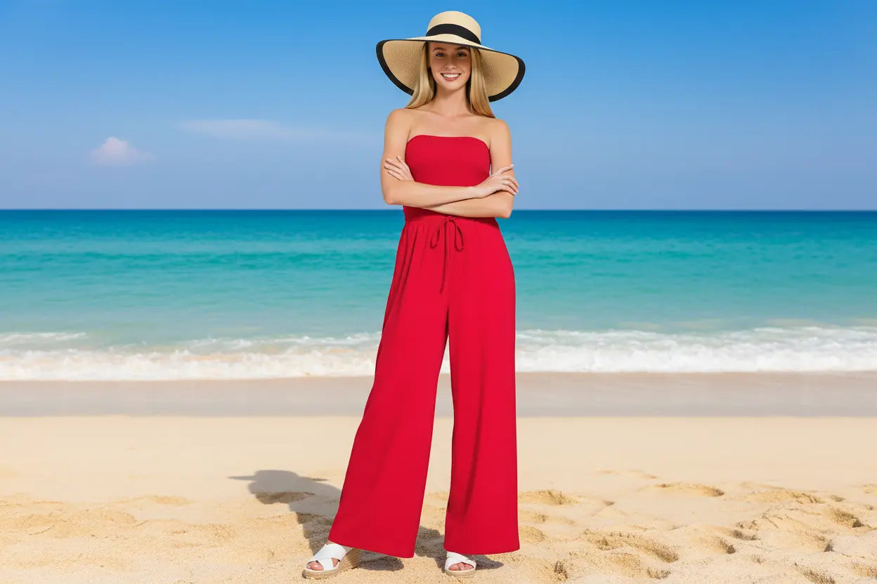 Tube Top Jumpsuit with Drawstring Waist Trendsi